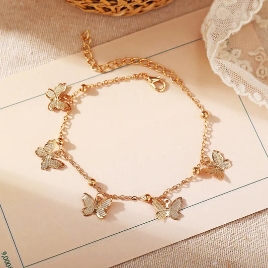 Hollow Butterfly Alloy Pendant Handmade Anklet