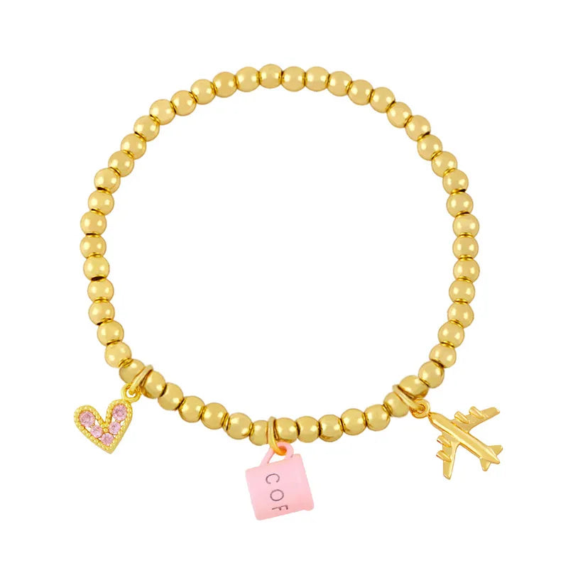 Fun Bracelet Cute Coffee Cup Airplane Love Heart Pendant Bead Bracelet